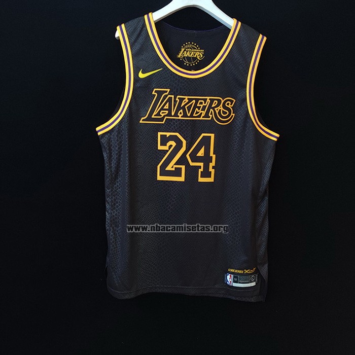 Camiseta Los Angeles Lakers Kobe Bryant NO 24 Black Mamba Autentico Negro